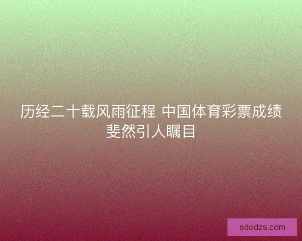历经二十载风雨征程 中国体育彩票成绩斐然引人瞩目