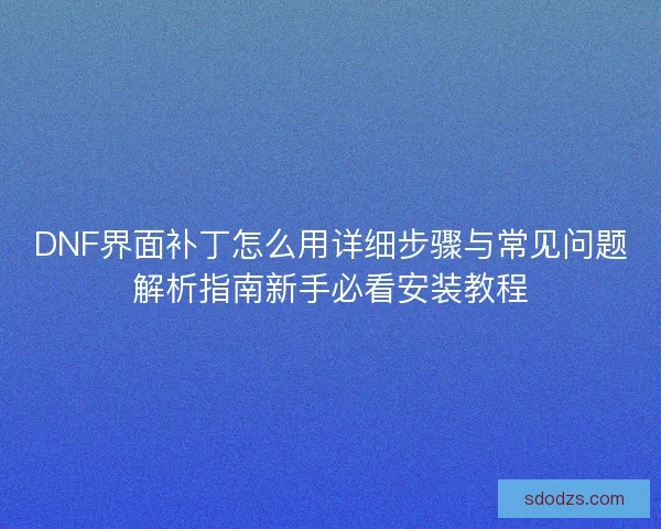 DNF界面补丁怎么用详细步骤与常见问题解析指南新手必看安装教程